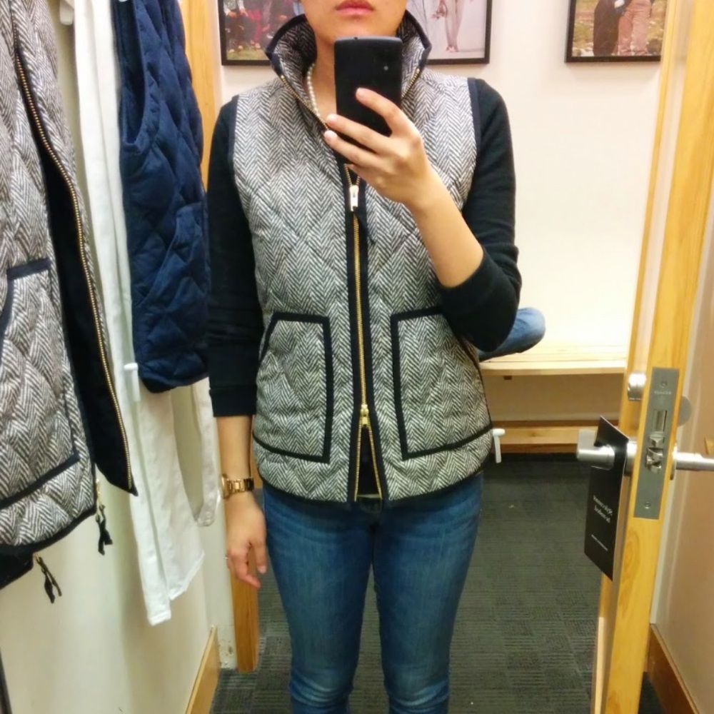 J Crew Herringbone Excursion Puffer Vest